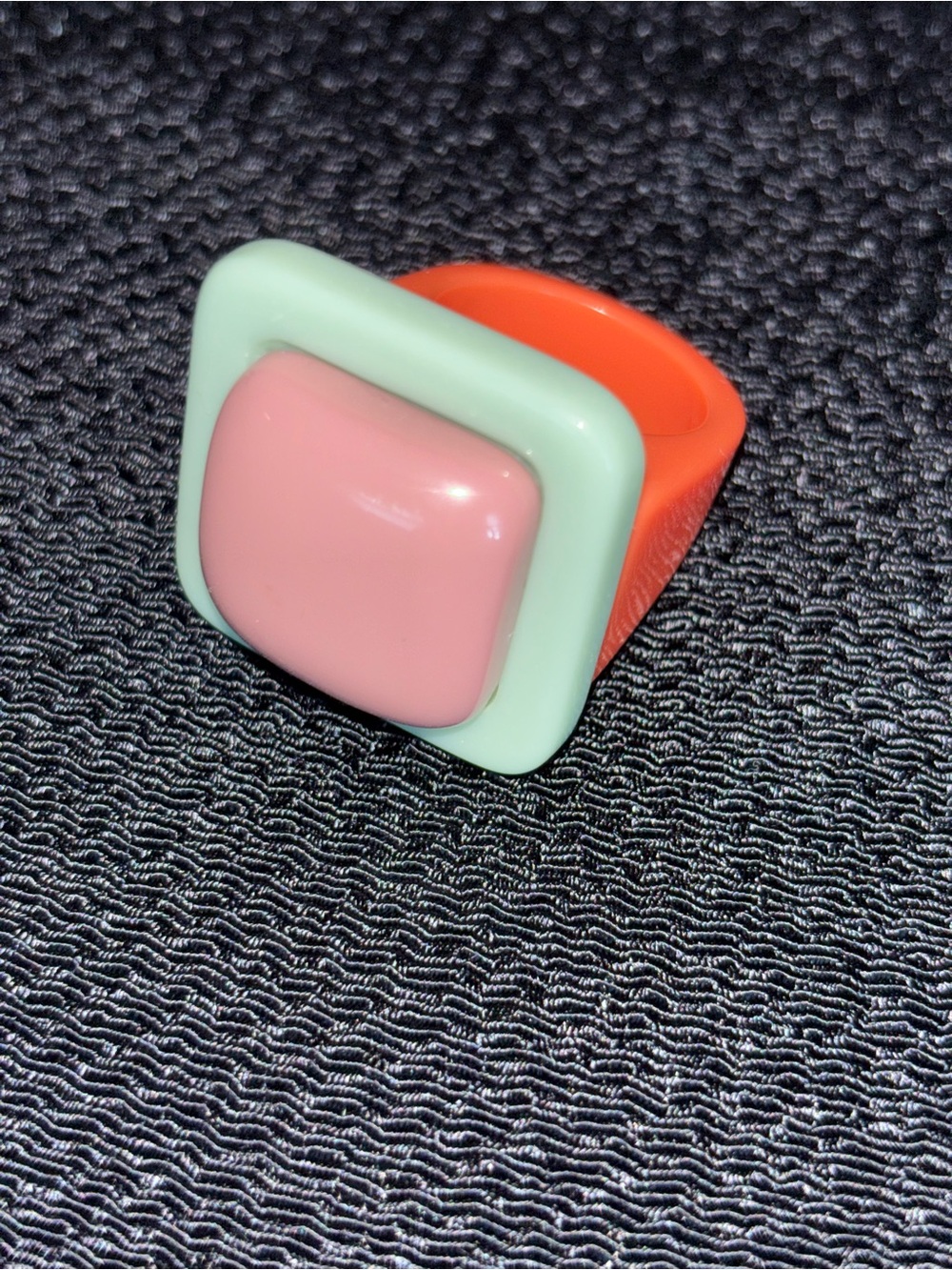 Vintage Plastic Statement Ring - Mint, Pink & Orange